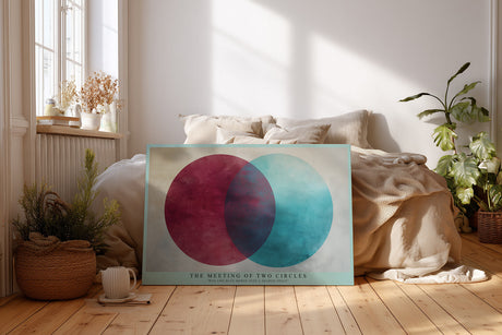 Paul Sinus Wandbild The Meeting of Two Circles minimalistisches Farbmotiv mit sich überschneidenden roten und blauen Kreisen