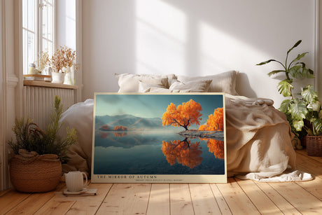 Paul Sinus Wandbild The Mirror of Autumn – goldene Herbstbäume spiegeln sich in stiller Wasserlandschaft und symbolisieren Ruhe und Schönheit