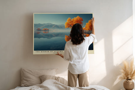 Paul Sinus Wandbild The Mirror of Autumn – goldene Herbstbäume spiegeln sich in stiller Wasserlandschaft und symbolisieren Ruhe und Schönheit