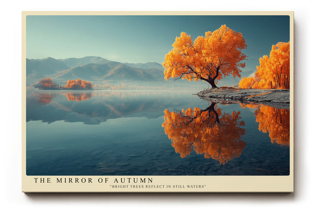 Paul Sinus Wandbild The Mirror of Autumn – goldene Herbstbäume spiegeln sich in stiller Wasserlandschaft und symbolisieren Ruhe und Schönheit