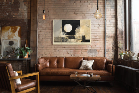 Paul Sinus Wandbild The Moon Above Fractured Walls – Abstraktes Kunstwerk in Schwarz, Weiß und Beige mit geometrischer Mondkomposition