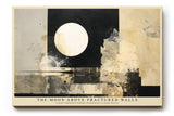 Paul Sinus Wandbild The Moon Above Fractured Walls – Abstraktes Kunstwerk in Schwarz, Weiß und Beige mit geometrischer Mondkomposition