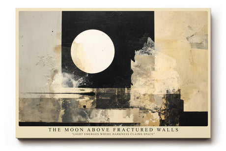 Paul Sinus Wandbild The Moon Above Fractured Walls – Abstraktes Kunstwerk in Schwarz, Weiß und Beige mit geometrischer Mondkomposition
