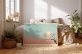 Paul Sinus Wandbild The Moon and the Tree minimalistisches Naturmotiv mit Mond, Baum und Vögeln in sanften Pastellfarben für ruhige moderne Interieurs