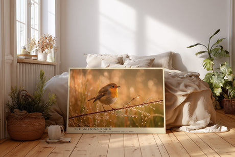 Paul Sinus Wandbild The Morning Robin – Zartes Rotkehlchen im goldenen Morgenlicht, Symbol für Hoffnung und den Beginn eines neuen Tages