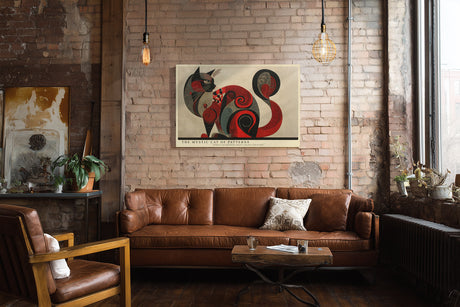 Paul Sinus Wandbild The Mystic Cat of Patterns – kunstvolle Darstellung einer Katze in Rot- und Schwarztönen mit geometrischen Mustern