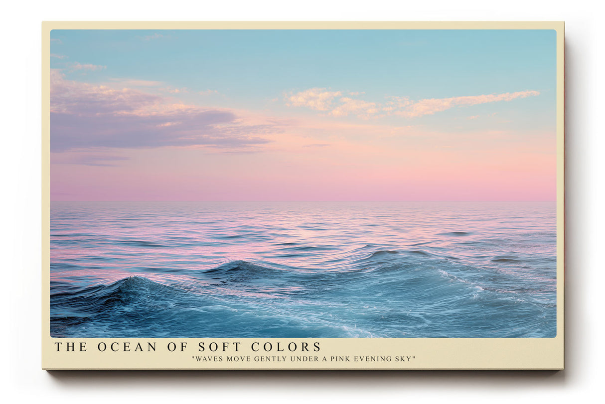 Paul Sinus Wandbild The Ocean of Soft Colors Sanfte Meereslandschaft mit zartem Wellenspiel unter einem rosa-blauen Abendhimmel voller Ruhe und Weite.