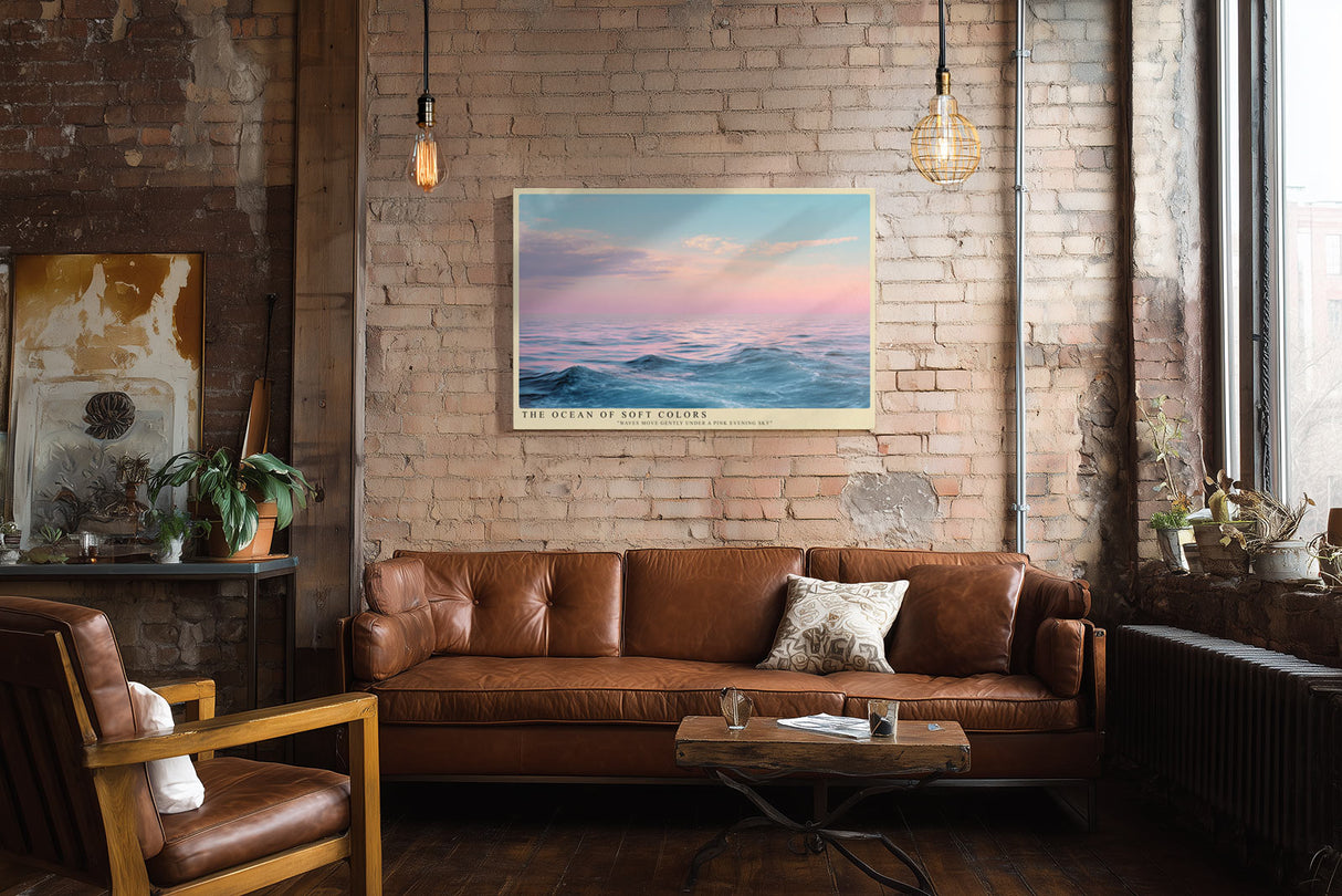 Paul Sinus Wandbild The Ocean of Soft Colors Sanfte Meereslandschaft mit zartem Wellenspiel unter einem rosa-blauen Abendhimmel voller Ruhe und Weite.