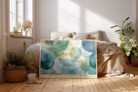 Paul Sinus Wandbild The Ocean of Transparent Dreams – schwebende Kreise in Grün- und Blautönen symbolisieren Ruhe, Weite und träumerische Leichtigkeit