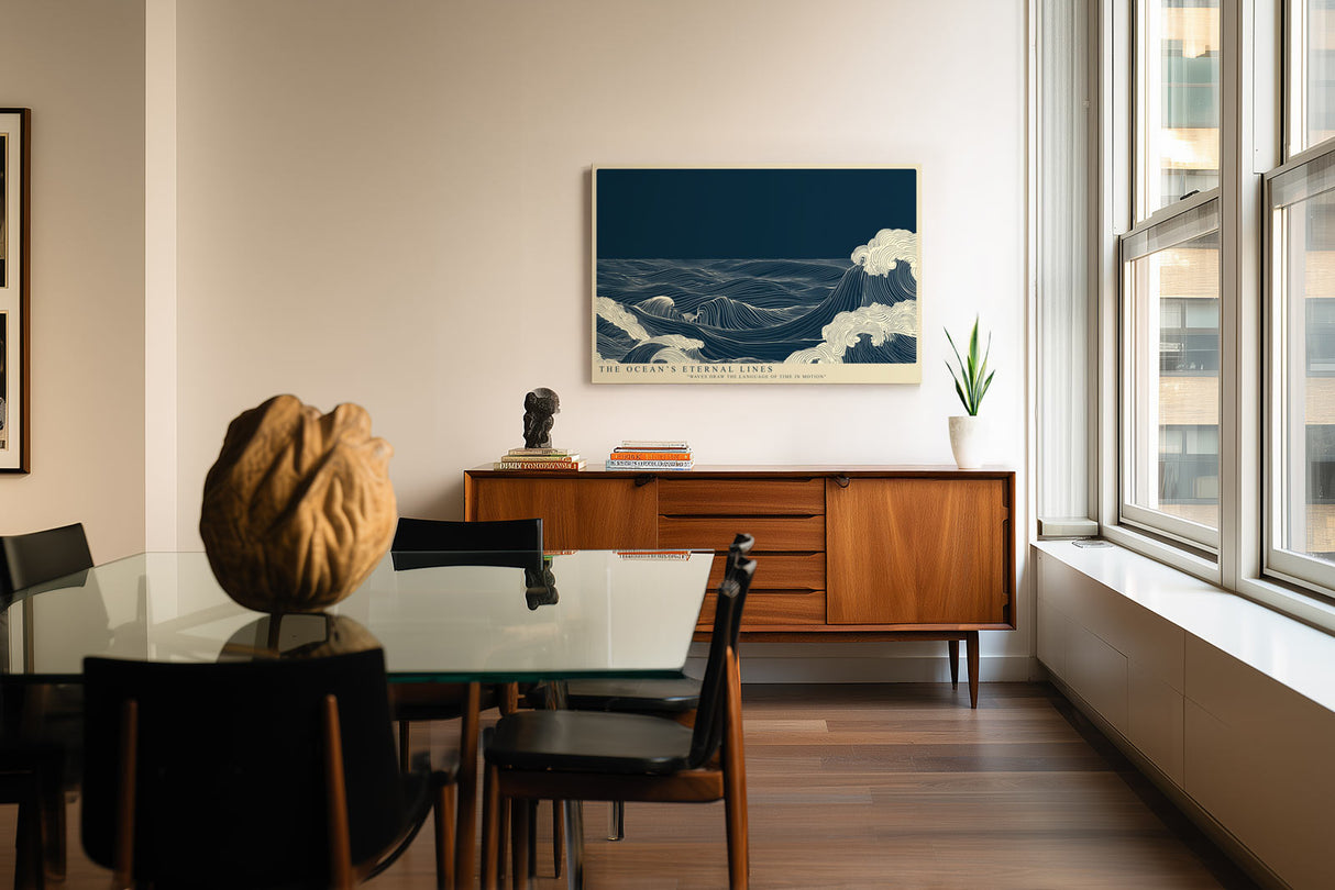Paul Sinus Wandbild The Ocean’s Eternal Lines – Stilisiertes Wellenmotiv in Liniengrafik, Symbol für Bewegung, Rhythmus und die Unendlichkeit des Meeres