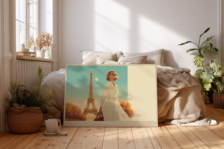 Paul Sinus Wandbild The Parisian Charm – Stilvolle Frau vor dem Eiffelturm in goldener Abendsonne
