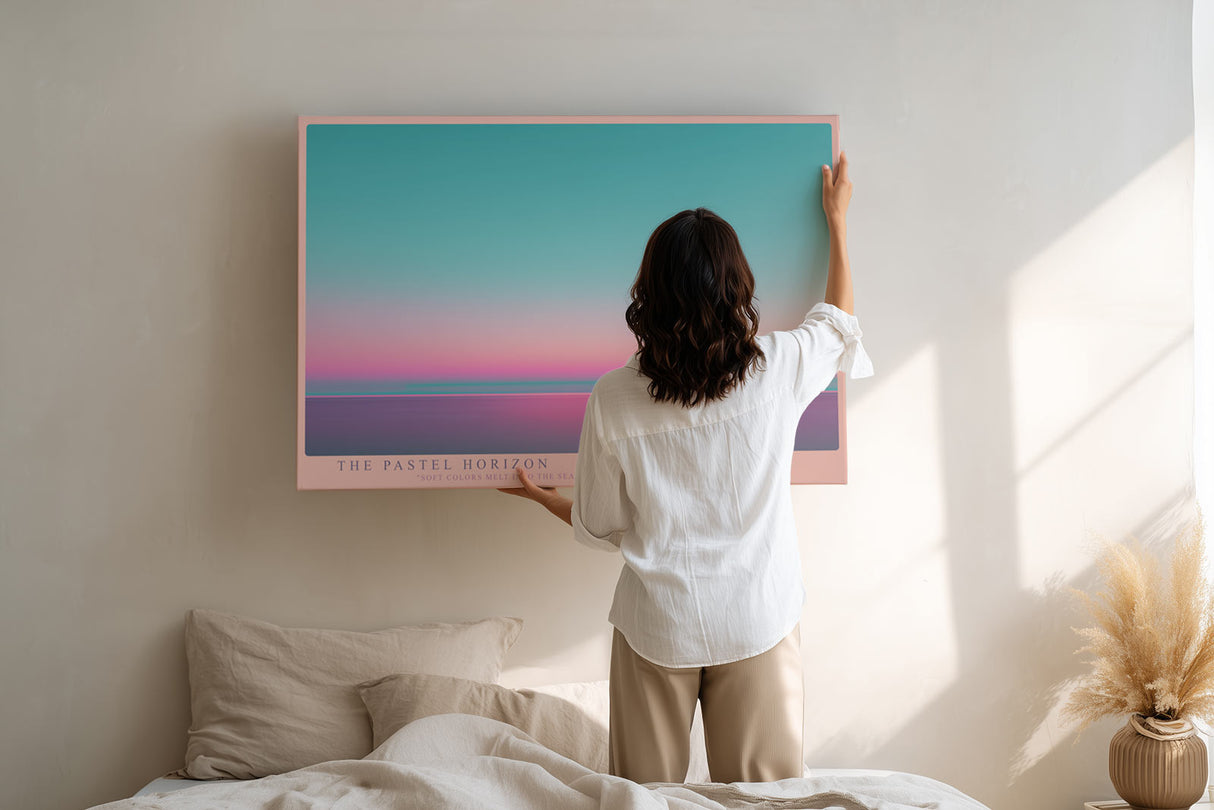 Paul Sinus Wandbild The Pastel Horizon farbintensives Landschaftsmotiv mit sanften Verläufen in Rosa und Türkis für moderne Räume voller Harmonie und Weite