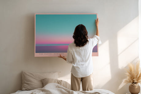Paul Sinus Wandbild The Pastel Horizon farbintensives Landschaftsmotiv mit sanften Verläufen in Rosa und Türkis für moderne Räume voller Harmonie und Weite