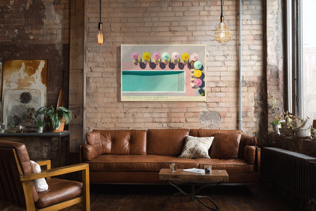 Paul Sinus Wandbild The Pastel Pool Paradise modernes Sommermotiv mit pastellfarbenen Sonnenschirmen am Pool