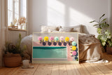Paul Sinus Wandbild The Pastel Pool Paradise modernes Sommermotiv mit pastellfarbenen Sonnenschirmen am Pool