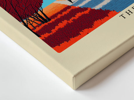 Paul Sinus Wandbild The Path Through Red Trees – stimmungsvolle Landschaft mit rotem Laub und einsamem Wanderer unter klarem Himmel