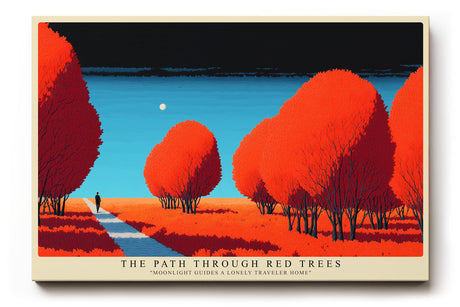 Paul Sinus Wandbild The Path Through Red Trees – stimmungsvolle Landschaft mit rotem Laub und einsamem Wanderer unter klarem Himmel