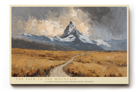 Paul Sinus Wandbild The Path to the Mountain malerisches Landschaftsmotiv mit Berg und weitem Weg in Erdtönen
