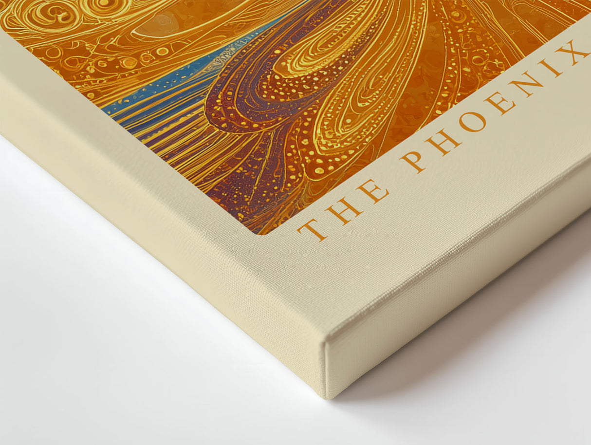 Paul Sinus Wandbild The Phoenix of Gold and Blue symbolisches Tiermotiv mit goldenen und blauen Ornamentfedern