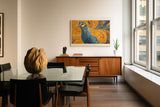 Paul Sinus Wandbild The Phoenix of Gold and Blue symbolisches Tiermotiv mit goldenen und blauen Ornamentfedern