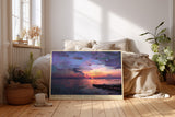 Paul Sinus Wandbild The Pixelated Sunset Horizon – Abstrakte Interpretation eines Sonnenuntergangs in geometrischen Farbflächen, Symbol für Moderne und Emotion