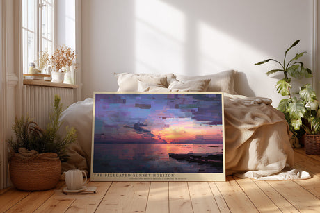 Paul Sinus Wandbild The Pixelated Sunset Horizon – Abstrakte Interpretation eines Sonnenuntergangs in geometrischen Farbflächen, Symbol für Moderne und Emotion