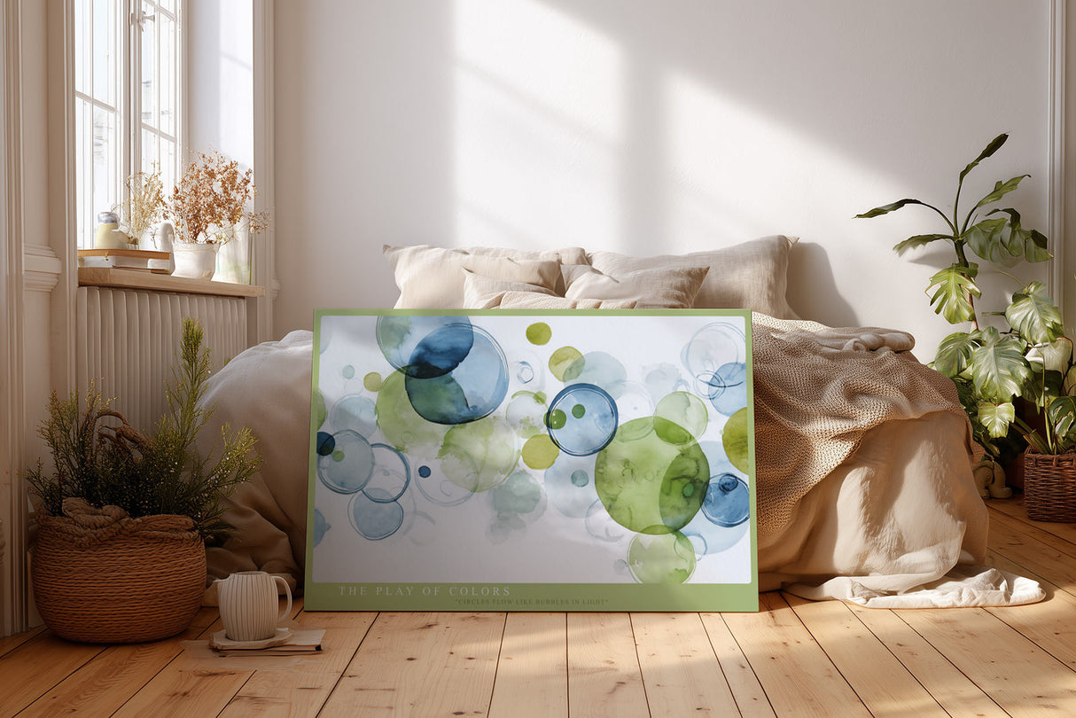 Paul Sinus Wandbild The Play of Colors – abstrakte Komposition aus Kreisen in Blau und Grün symbolisiert Leichtigkeit und kreative Balance