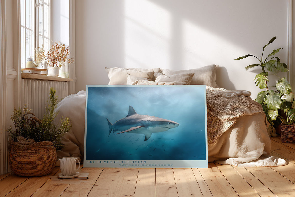 Paul Sinus Wandbild The Power of the Ocean – Dynamisches Unterwassermotiv eines Haies – Kraftvolles Wandbild voller Tiefe und Energie.