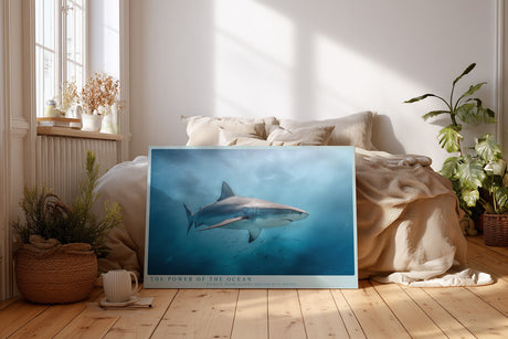 Paul Sinus Wandbild The Power of the Ocean – Dynamisches Unterwassermotiv eines Haies – Kraftvolles Wandbild voller Tiefe und Energie.