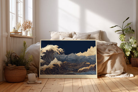 Paul Sinus Wandbild The Power of the Sea – dynamische Wellen in Blau und Gold symbolisieren die unbändige Kraft und Schönheit des Ozeans