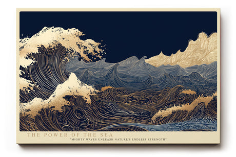 Paul Sinus Wandbild The Power of the Sea – dynamische Wellen in Blau und Gold symbolisieren die unbändige Kraft und Schönheit des Ozeans