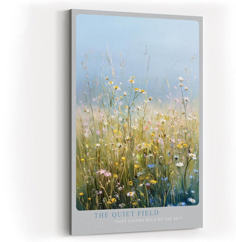 Paul Sinus Wandbild in 40x60cm The Quiet Field Sanfte Wildblumenwiese in Pastellfarben unter klarem Himmel für ruhige und harmonische Raumakzente