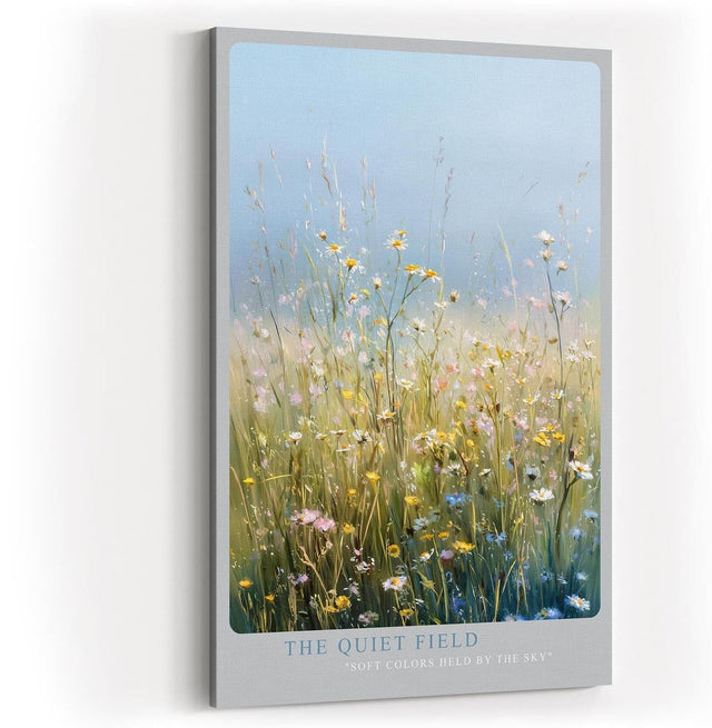 Paul Sinus Wandbild in 40x60cm The Quiet Field Sanfte Wildblumenwiese in Pastellfarben unter klarem Himmel für ruhige und harmonische Raumakzente