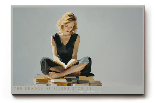 Paul Sinus Wandbild The Reader of Silent Stories – Lesende Frau in sanftem Licht auf neutralem Hintergrund