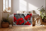 Paul Sinus Wandbild The Red Blossoms on Black Background Bright Flowers Shine Among Silver Leaves