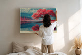 Paul Sinus Wandbild The Red Dream of Nature leuchtendes Naturmotiv mit rotem Baum am Seeufer in harmonischer Landschaft