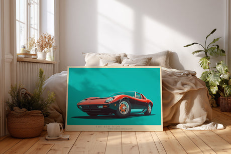 Paul Sinus Wandbild The Red Icon stilvolles Automotiv im Retro Design mit rotem Sportwagen für moderne Wohnräume mit Dynamik und Eleganz