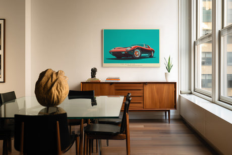 Paul Sinus Wandbild The Red Icon stilvolles Automotiv im Retro Design mit rotem Sportwagen für moderne Wohnräume mit Dynamik und Eleganz