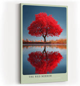 Paul Sinus Wandbild in 40x60cm The Red Mirror Strahlender roter Baum mit perfekter Spiegelung im Wasser vor sanfter Landschaftskulisse
