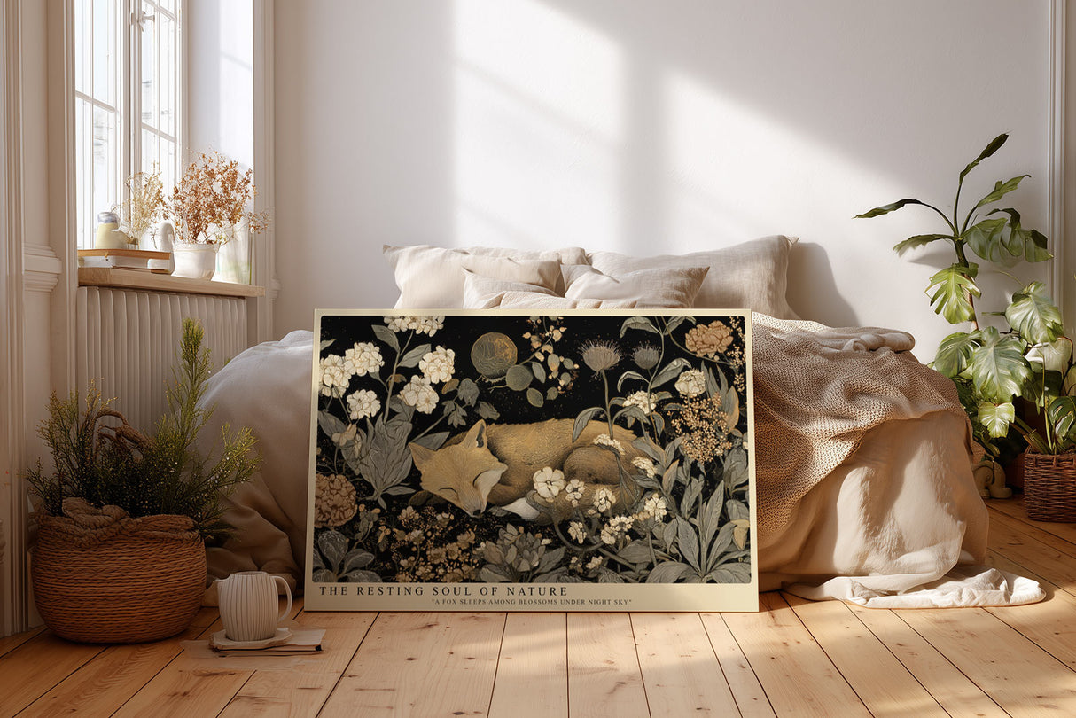 Paul Sinus Wandbild The Resting Soul of Nature Fox Among Blossoms Under Night Sky