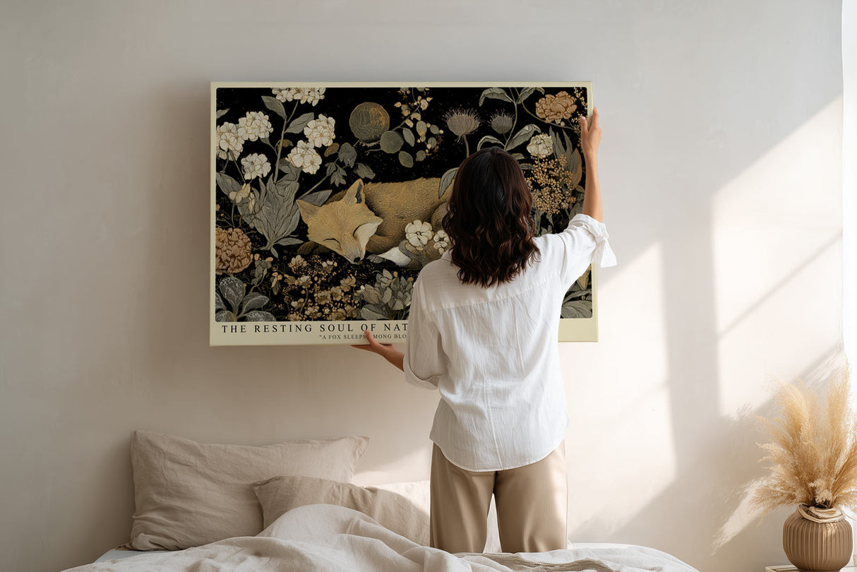 Paul Sinus Wandbild The Resting Soul of Nature Fox Among Blossoms Under Night Sky