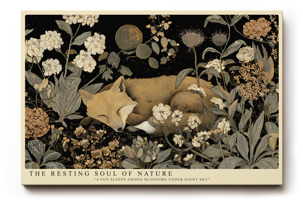 Paul Sinus Wandbild The Resting Soul of Nature Fox Among Blossoms Under Night Sky
