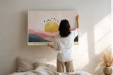 Paul Sinus Wandbild The Rising Light – Sonnenaufgang über pastellfarbenen Bergen, Symbol für Neubeginn und Hoffnung in sanften Tönen