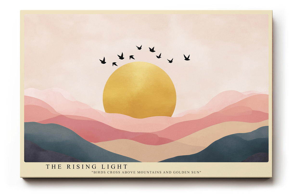 Paul Sinus Wandbild The Rising Light – Sonnenaufgang über pastellfarbenen Bergen, Symbol für Neubeginn und Hoffnung in sanften Tönen