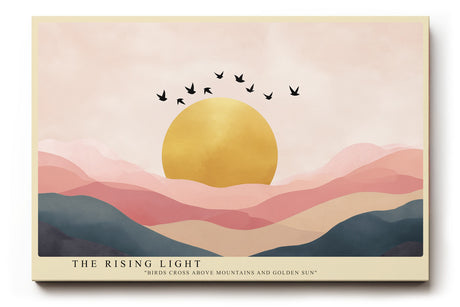 Paul Sinus Wandbild The Rising Light – Sonnenaufgang über pastellfarbenen Bergen, Symbol für Neubeginn und Hoffnung in sanften Tönen