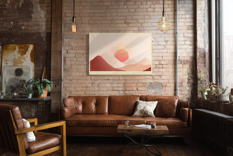 Paul Sinus Wandbild The Rising Sun minimalistisches Landschaftsmotiv mit Sonne und Bergen in warmen Tönen für moderne Räume mit harmonischer Atmosphäre