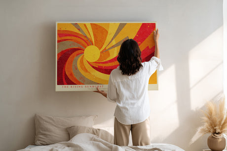 Paul Sinus Wandbild The Rising Sunburst abstraktes Sonnenmotiv mit dynamischen Strahlen in Rot-, Orange- und Gelbtönen