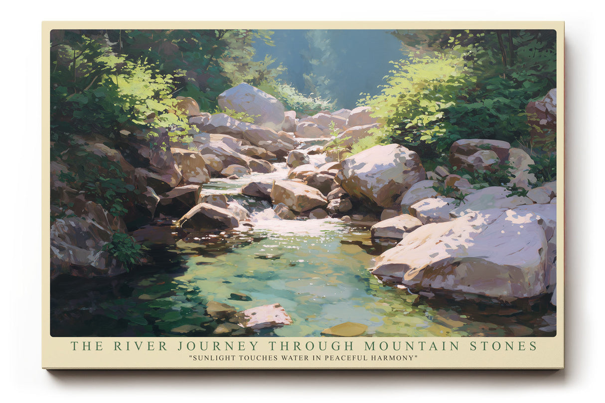 Paul Sinus Wandbild The River Journey Through Mountain Stones Sunlight Touches Water in Peaceful Harmony