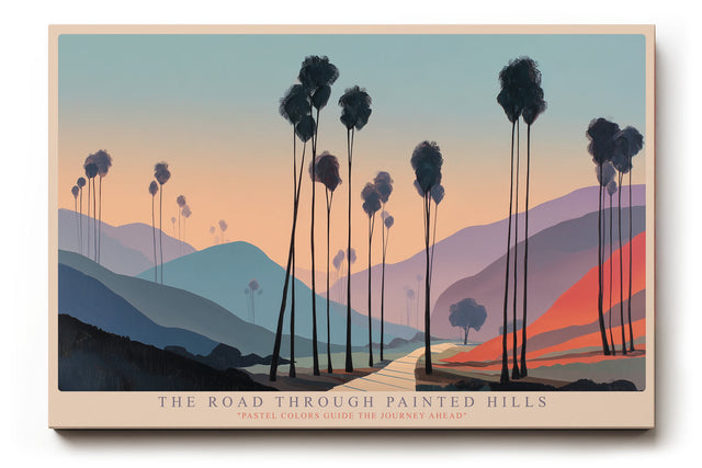 Paul Sinus Wandbild The Road Through Painted Hills – Farbige Landschaft mit Palmen und sanften Hügeln
