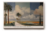 Paul Sinus Wandbild The Road Through Shifting Skies Weitläufige Landschaft mit Palmen und wechselnden Himmeln in einer Komposition aus Licht und Perspektive.